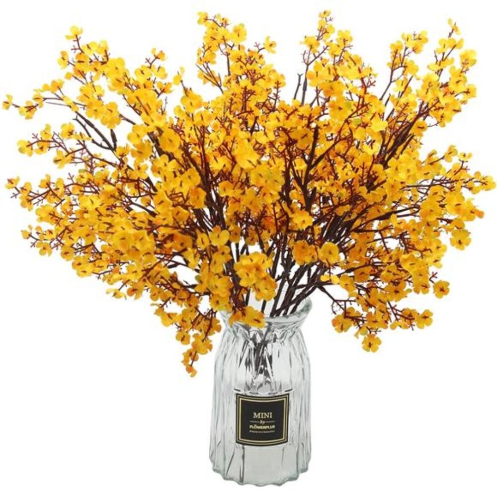 10 Pcs Artificial Babys Breath Flowers Orange Fake Silk Gypsophila Flowers